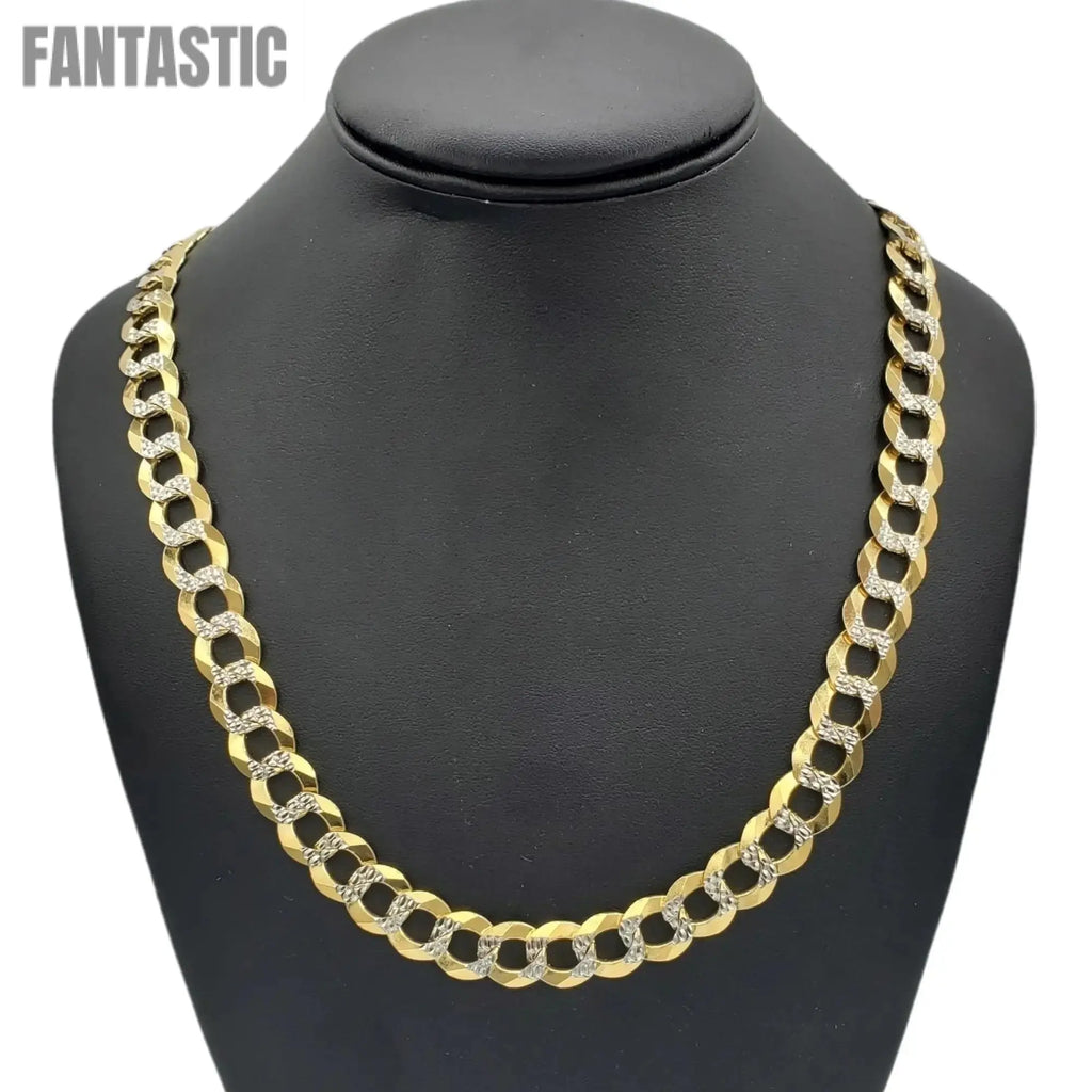 10K Gold- Solid Cuban Link Diamond Cut (Pave) Chain