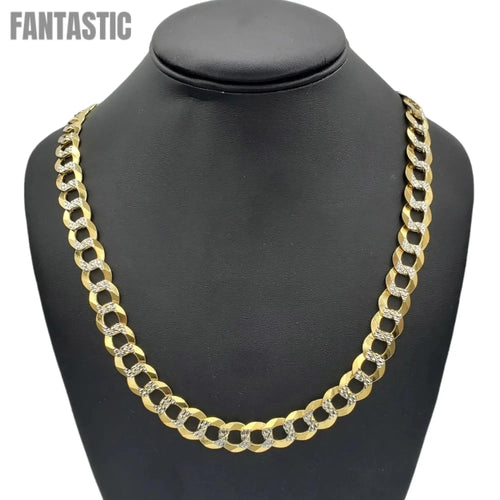 10K Gold- Solid Cuban Link Diamond Cut (Pave) Chain